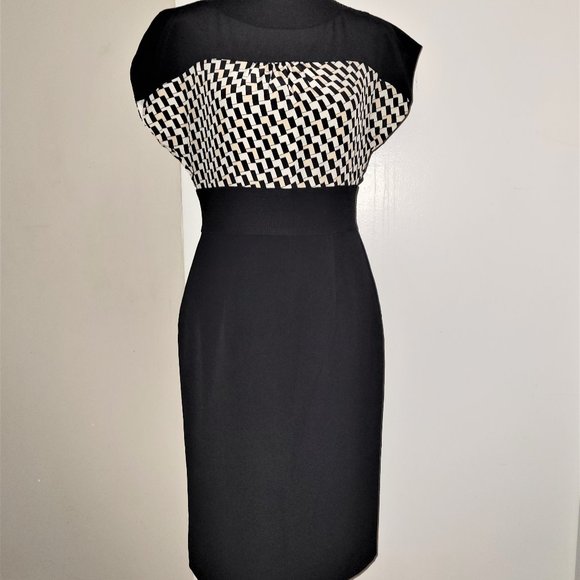 NWOT! WHBM Silk Black/Patterned Dress - 4 - Picture 1 of 4